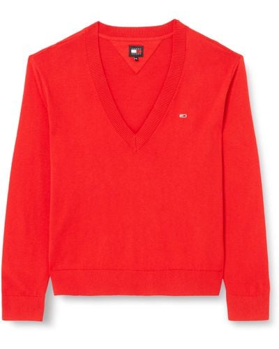 Tommy Hilfiger TJW Essential Vneck Sweater Ext DW0DW17251 Maglioni - Rosso