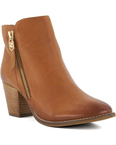 Dune Ladies Paicey Stacked-heel Casual Ankle Boots Size Uk 8 Stacked Heel - Brown