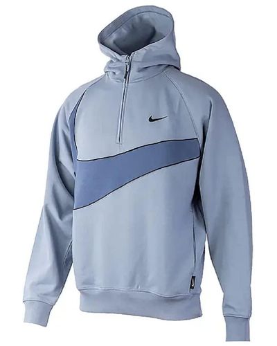 Nike Sportbekleidung Half Zip Hoodie Baumwolle Pullover Top Puder Blau Big Swoosh Größe S S