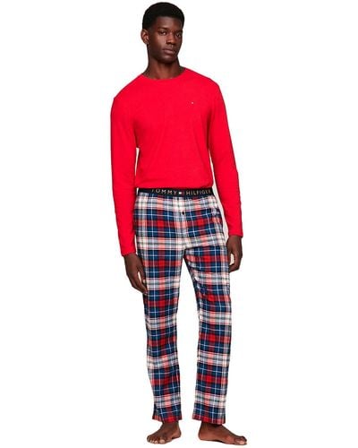 Tommy Hilfiger S Tartan Flannel Bottoms Pj/pjama Set - Red