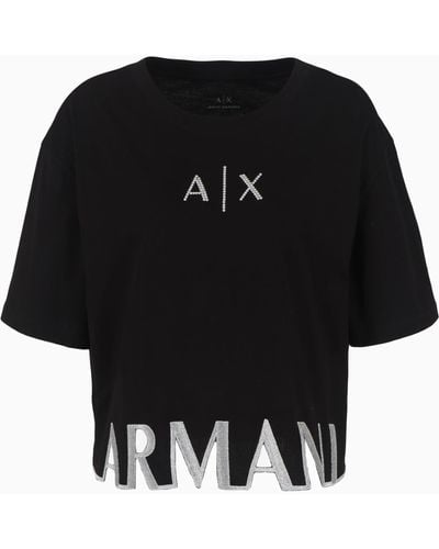 Armani Exchange A|X ARMANI EXCHANGE Armani Exchange Cutout-Botton aus Baumwolle T-Shirt - Schwarz