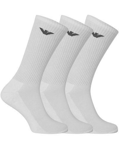 Emporio Armani 3-pack Medium Socks Sporty Terrycloth Lot de 3 paires chaussettes moyennes - Blanc