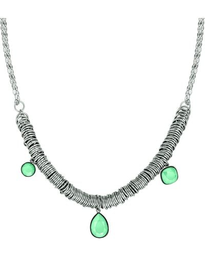 Nomination Allure Necklace For Woman In Stainless Steel With 3 Green Crystal. Lenght 45 Adjustable To 54 Cm. Made In Italy. - Metallic