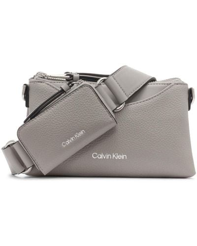 Calvin Klein Chrome Organizational 2 In 1 Top Zip Crossbody - Gray