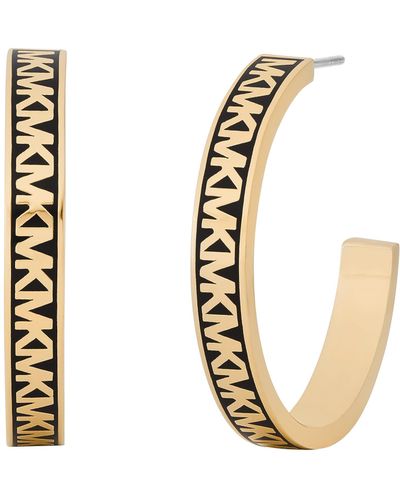 Michael Kors Gold-tone Brass Logo Hoop Earrings - Metallic
