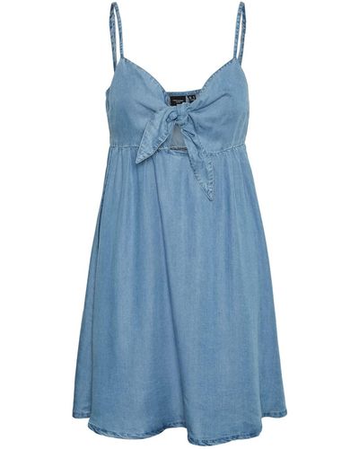 Vero Moda Vmharper SL Strap Bow Short Dress Vestito - Blu