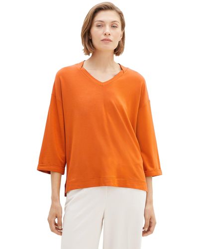 Tom Tailor 1038166 Basic T-Shirt mit 3/4-Arm & V-Ausschnitt - Orange