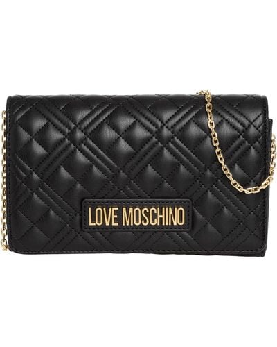 Love Moschino Womens Diamond Quilt Flapover Black Cross Body Bag In Black - Nero