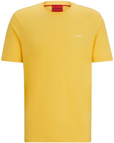 HUGO Cotton-jersey T-shirt With Logo Print - Yellow