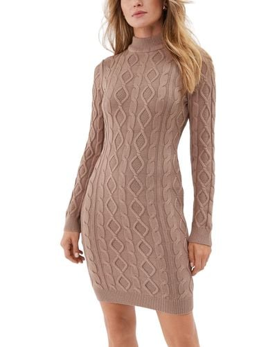 Guess Long Sleeve Mock Neck Cable Sera Dress - Brown