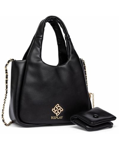 Replay Women's Shoulder Bag With Chain Detail - Black
