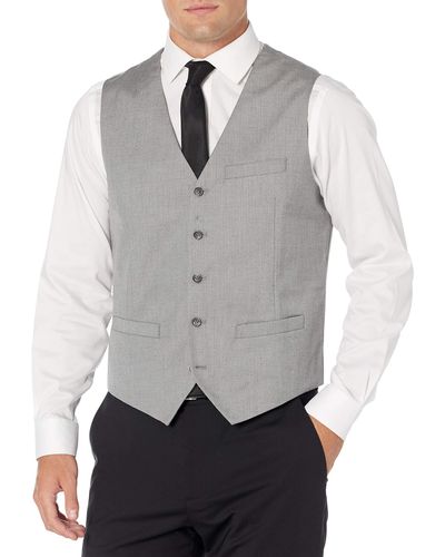Perry Ellis Big And Tall Slim Fit Stretch Herringbone Suit Vest - Gray