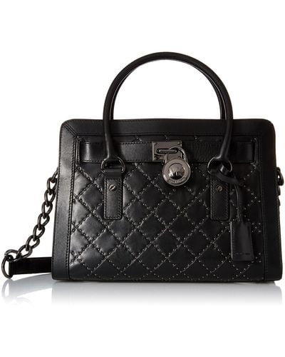 Michael Kors Hamilton Medium Leather Studded Satchel Handbag - Black