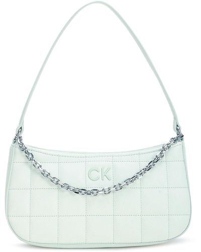Calvin Klein Ck Square Quilt Chain Elongated Bag Milky Green - Wit