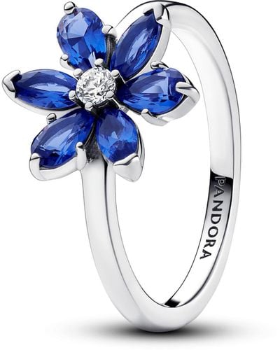 PANDORA Timeless Herbarium Cluster Sterling Silver Ring With Princess Blue Crystal And Clear Cubic Zirconia