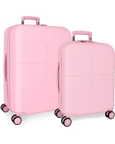 Pepe Jeans Highlight Set di valigie rosa 55/70 cm Rigida ABS Chiusura TSA integrata 116L 7,54 kg 4 ruote doppie bagaglio mano by Joumma