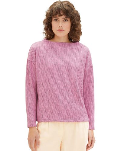 Tom Tailor Basic Sweatshirt mit Zopfstruktur - Pink