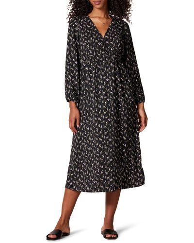 Amazon Essentials Vestido Midi Ligero Georgette de ga Larga con Cuello de Pico - Negro