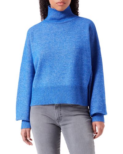 HUGO Sisimia Relaxed-Fit Pullover mit Rollkragen und Rippbündchen Blau L