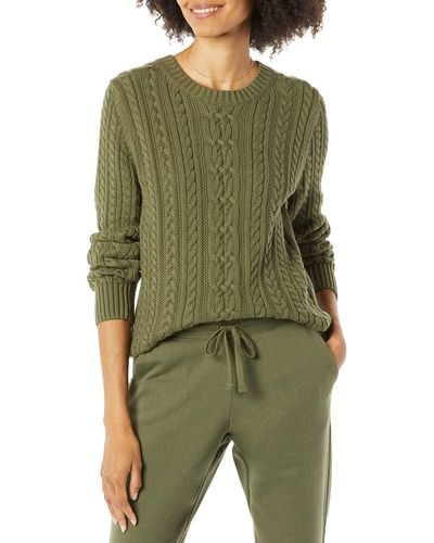 Amazon Essentials Fisherman Cable Crewneck Sweater Suéter - Verde