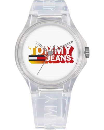 Tommy Hilfiger Jeans Analog Quarzuhr Unisex mit Weisses Silikonarmband - 1720027 - Weiß