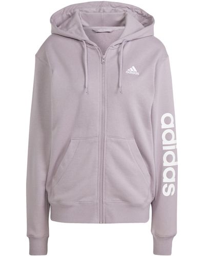 adidas Essentials Lineaire Franse Terry Hoodie Met Volledige Rits - Paars