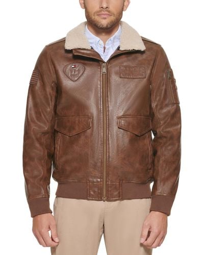 Tommy Hilfiger Faux Leather Bomber Jacket - Brown