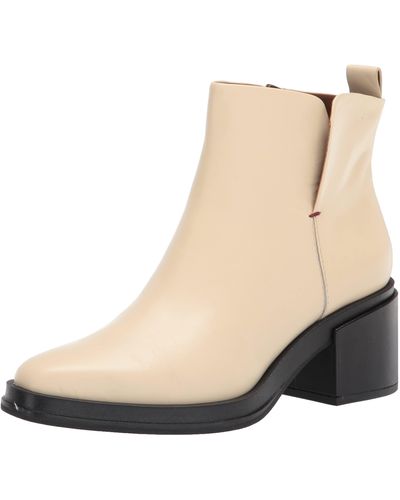 Franco Sarto S Dalden Block Heel Ankle Bootie Cream Beige Leather 8 M - Black