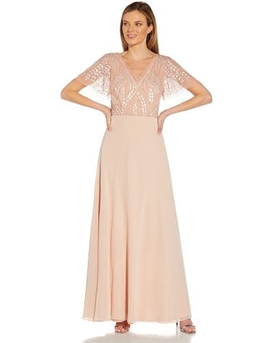 Adrianna Papell Beaded Chiffon Gown - Natural