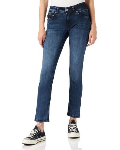 Pepe Jeans New Brooke Jean pour femme Coupe slim Bleu Taille M Dark Wiser W24-W34 82 % coton stretch