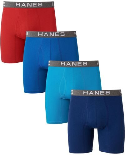 Hanes Ultimate Comfort Flex Fit Ultra Soft Cotton Modal Blend Boxer Brief 4-pack - Blue