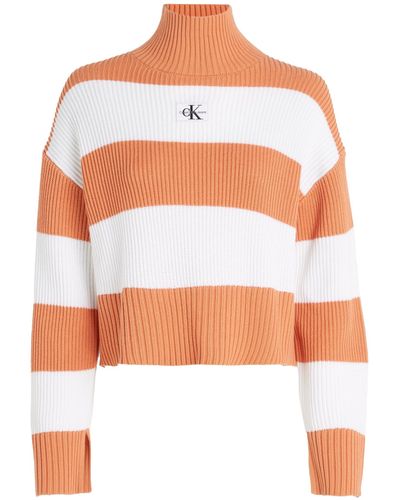 Calvin Klein Label Chunky Sweater Pullover - Orange