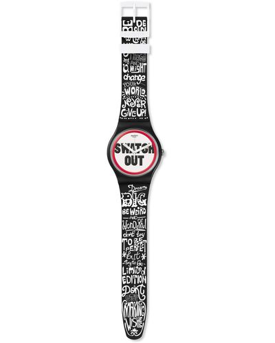 Swatch Erwachsene Analog Quarz Uhr mit Silikon Armband SUOB160 - Schwarz
