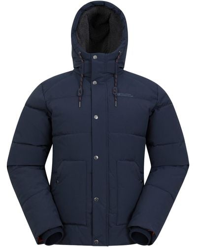 Mountain Warehouse Manta Doudoune synthétique doublée pour homme - IsoTherm, manteau capuche réglable résistant à l'eau - Idéal - Bleu