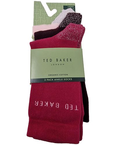 Ted Baker Maxeigh Assorted Three Pack Of Ankle Socks Uk 4-8 Eur 37-42 Ladies - Red