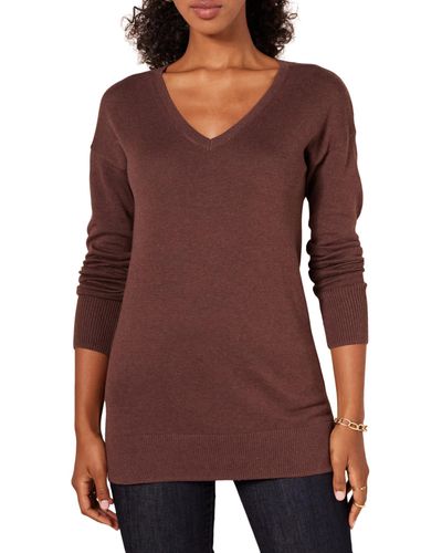 Amazon Essentials Lightweight V-Neck Tunic Sweater Pullover - Lila