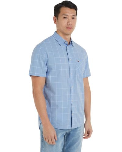Tommy Hilfiger Tjm Reg Check Poplin Ss Shirt Casual Shirts - Blue