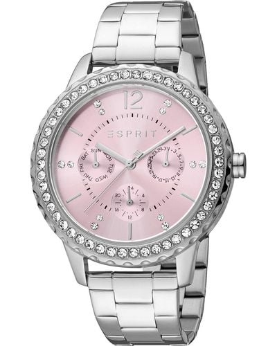 Esprit Brisk Glam Rose Silver Rose Silver Rose Silver Bracelet Quartz Watch Es1l356m0055 - Grey