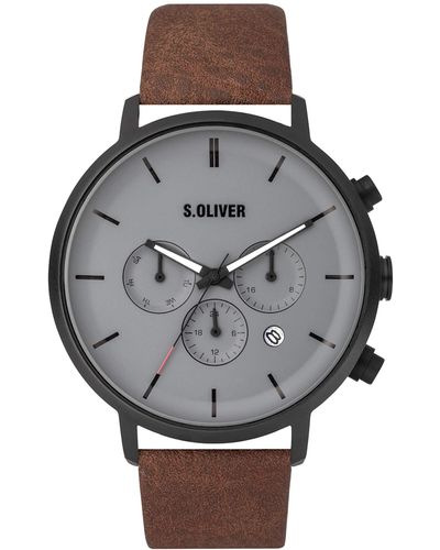 S.oliver Armbanduhr Multi Zifferblatt Quarz Leder SO-3869-LM - Braun
