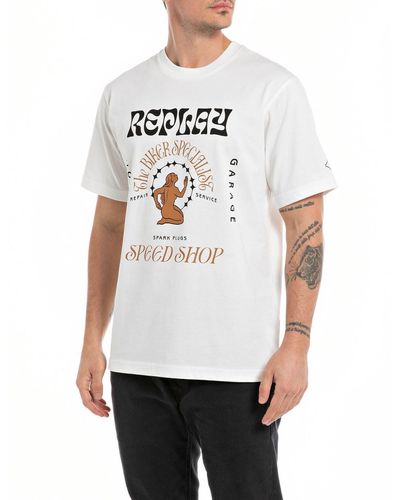 Replay T-Shirt Kurzarm Rundhalsausschnitt Speedshop - Weiß