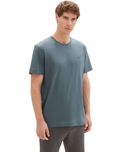 Tom Tailor Basic T-Shirt mit Logo-Stickerei - Blau