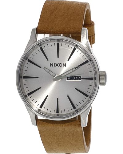 Nixon Analog Quarz Smart Watch Armbanduhr mit Leder Armband A105-2853-00 - Grau