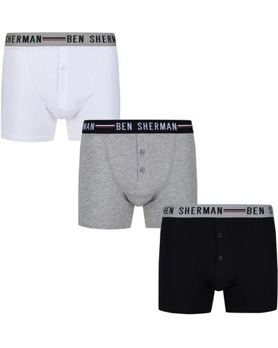 Ben Sherman Button Front Boxer Shorts - Grey