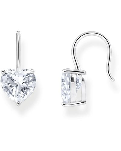 Thomas Sabo 925 Sterling Silver White Cubic Zirconia Heart Dangle Earrings H2288-051-14 One Size Fits All Sterling Silver - Metallic