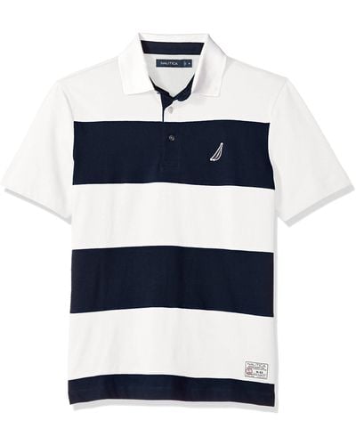 Nautica Classic Fit Cotton Jersey Striped Polo Shirt Poloshirt - Blau