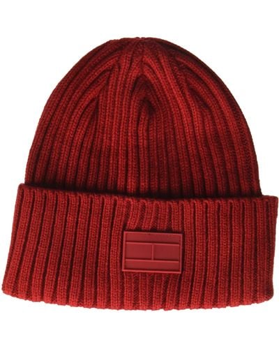 Tommy Hilfiger Ribbed Cuff Beanie Hat - Red
