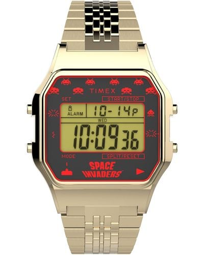 Timex T-80 x Space Invaders 34mm Gold-Tone Digital Watch - Mehrfarbig