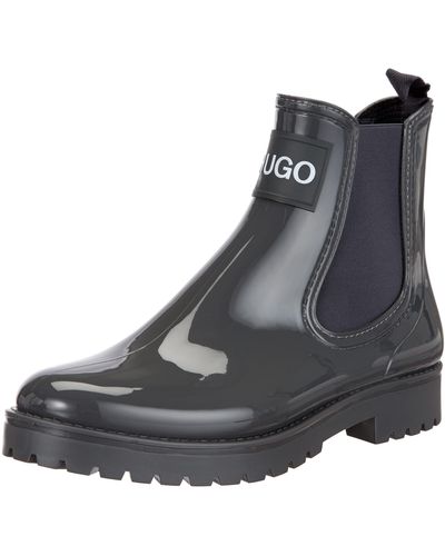 HUGO S Tabita Rain Bootie Logo-patch Rain Boots In Glossy Pvc Size 7 - Black
