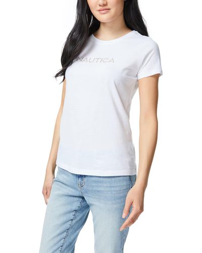 Nautica Easy Comfort Supersoft 100% Cotton Logo T-Shirt - Weiß