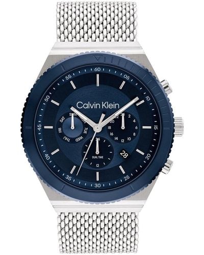 Calvin Klein Reloj Analógico de Cuarzo multifunción para hombre con Correa en Acero Inoxidable plateada - 25200305 - Azul